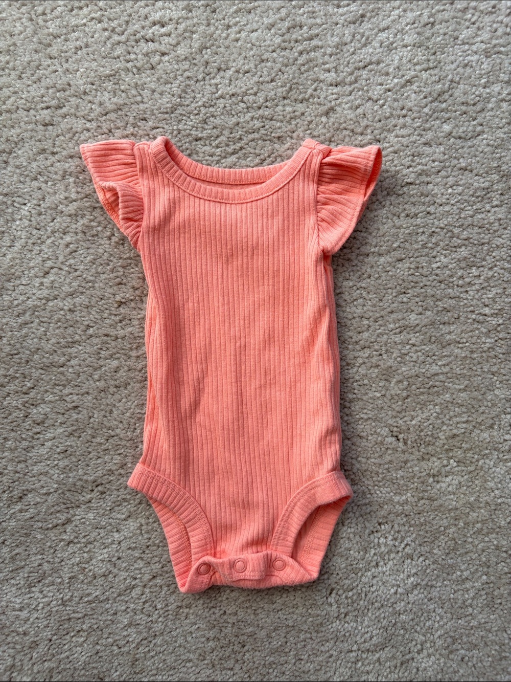 Girls' Coral Ribbed Flutter-Sleeve One-Piece Bodysuit